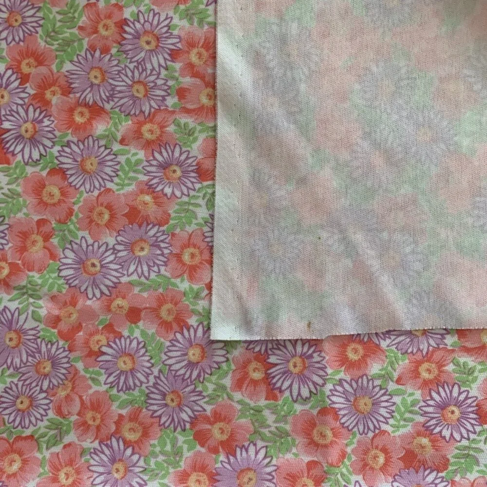 Vintage Multicolor Floral Flowers Fabric Polyester Knit 1 Yard 62”W x 36” L